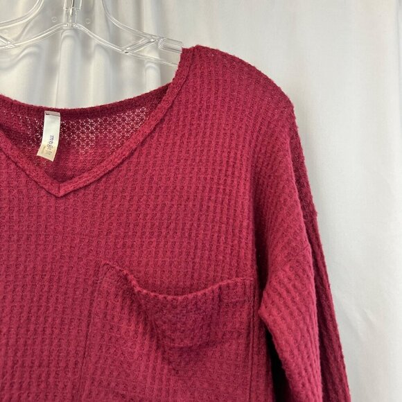 Magic Fit Women’s V-Neck Waffle Knit Sweater Wine Size Medium Lightweight - Picture 4 of 8